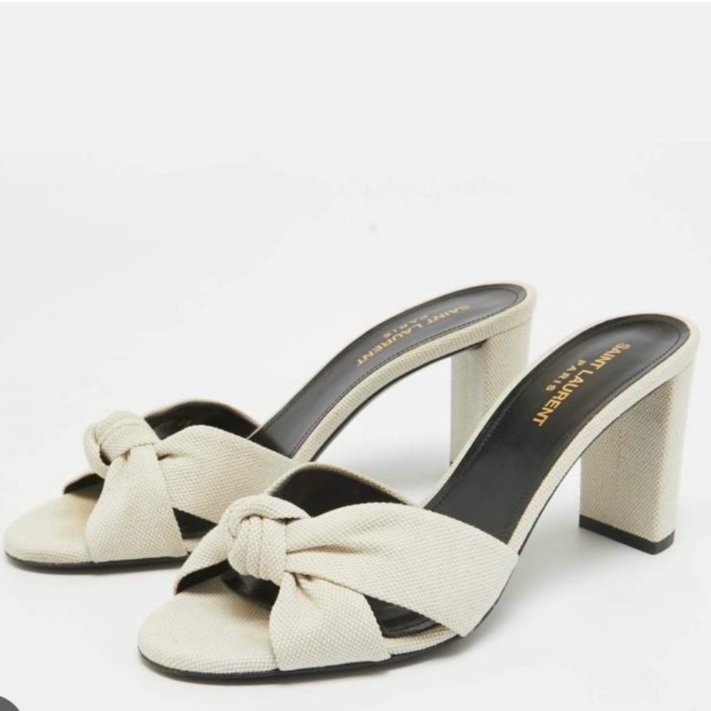 Saint Laurent Bianca Knot Tie Block Heel Slide on Sandals - Picture 2 of 10